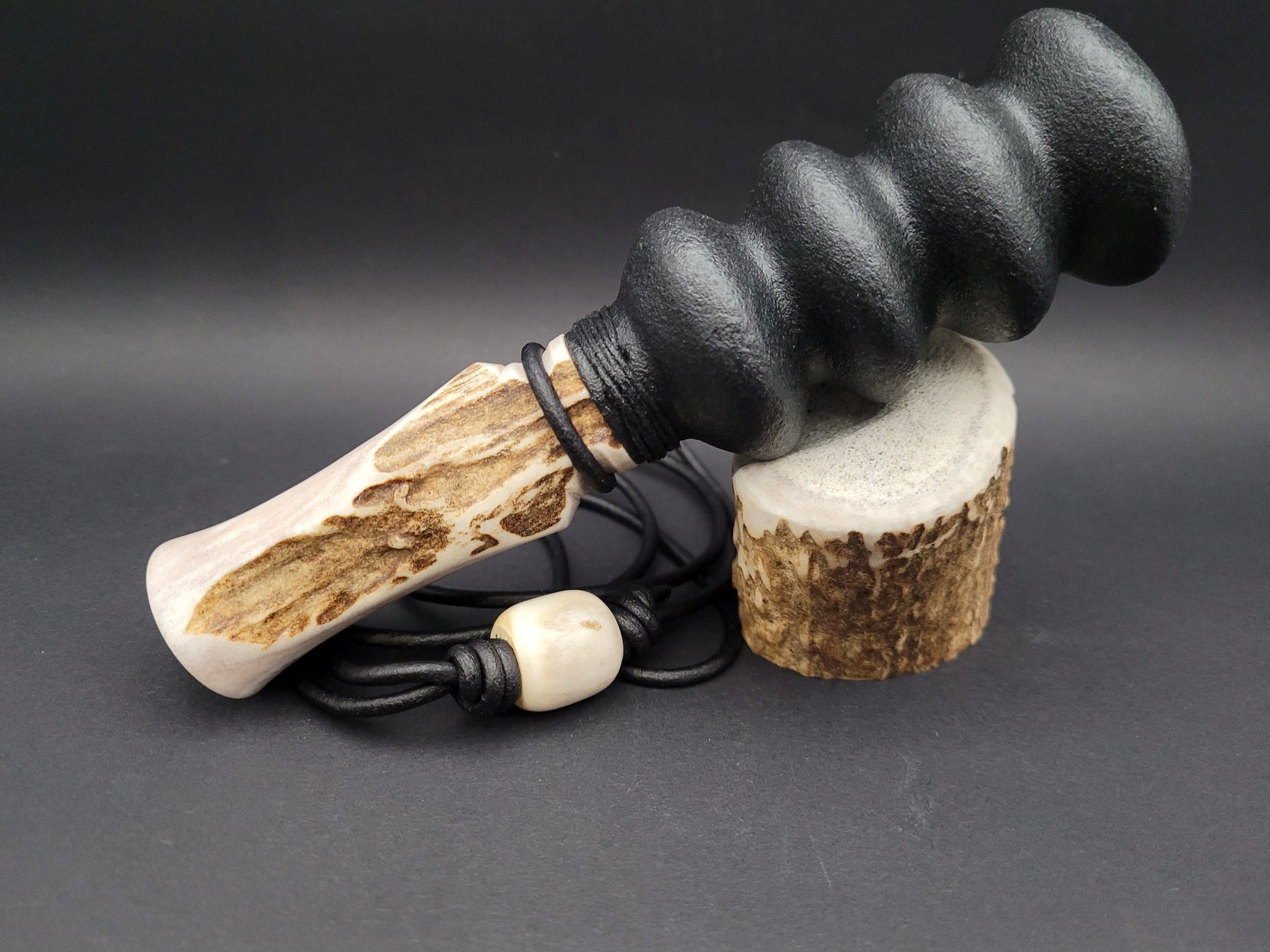 Handcrafted antler double reed squirrel call