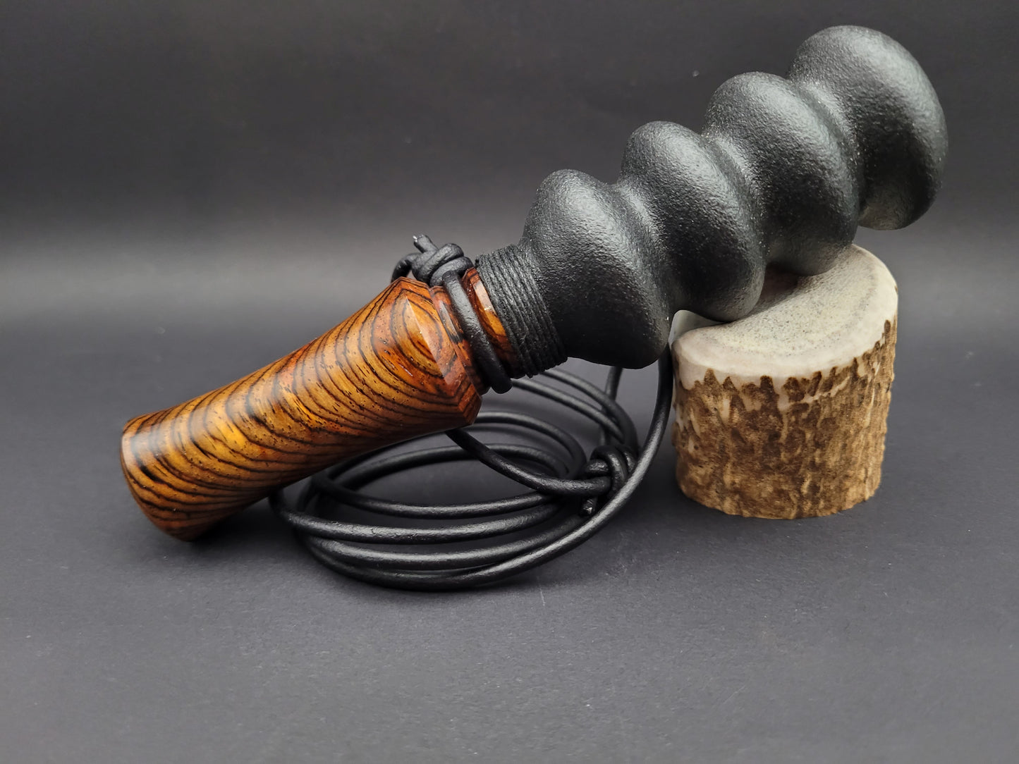 Handcrafted wooden double reed squirrel call in Cocobolo